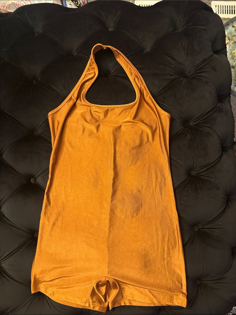 Women's Racerback Romper Tank - Mustard Orange